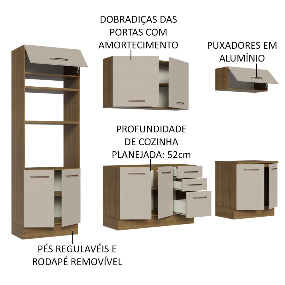 Armário de Cozinha Completa 270cm Rustic/Crema Agata Madesa 01