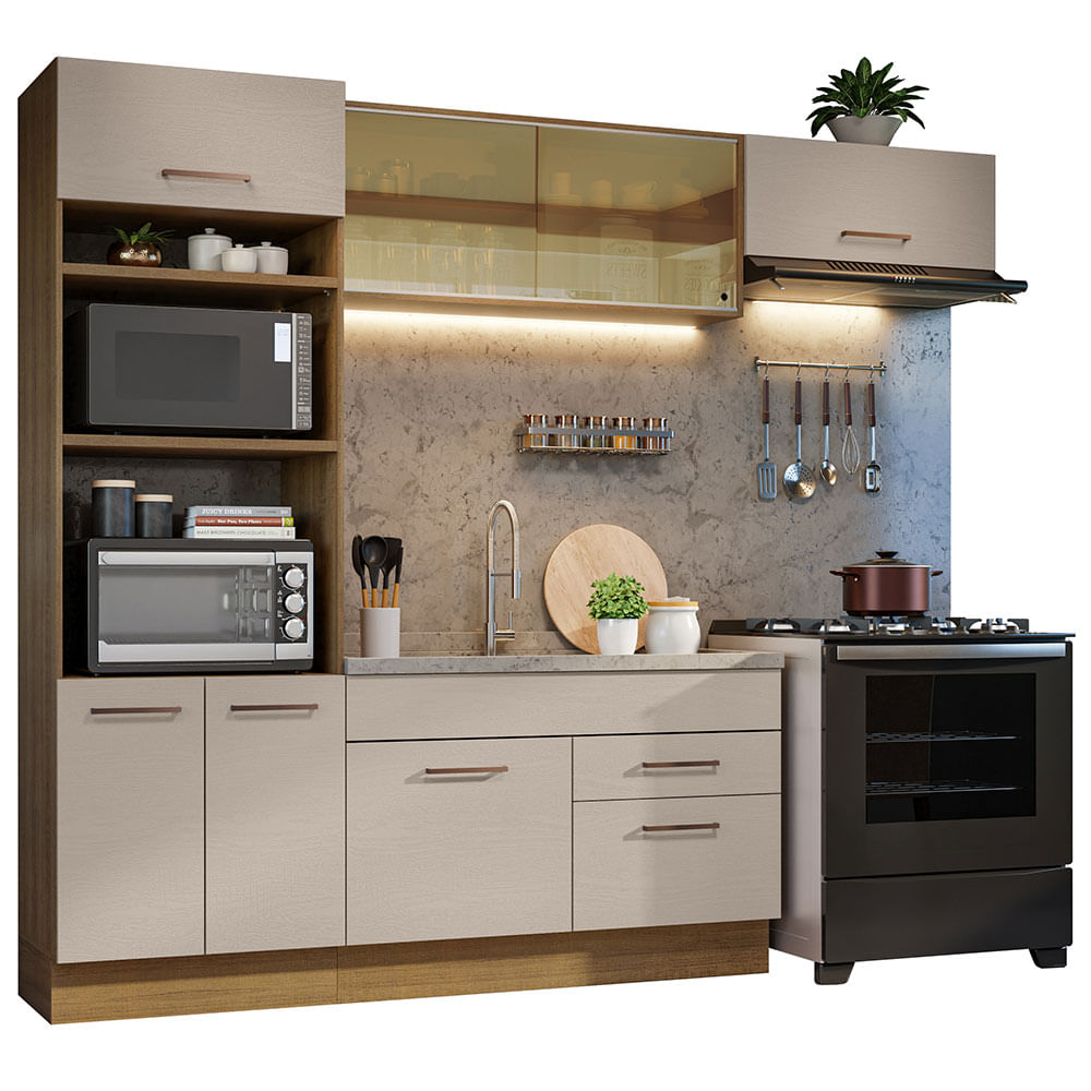 Armário de Cozinha Completa 270cm Rustic/Crema Agata Madesa 04 - Rustic/Crema