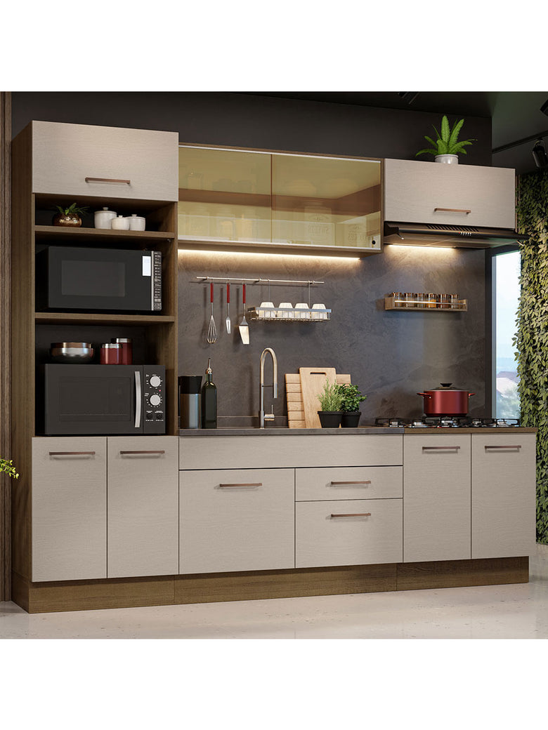 Armário de Cozinha Completa 270cm Rustic/Crema Agata Madesa 03