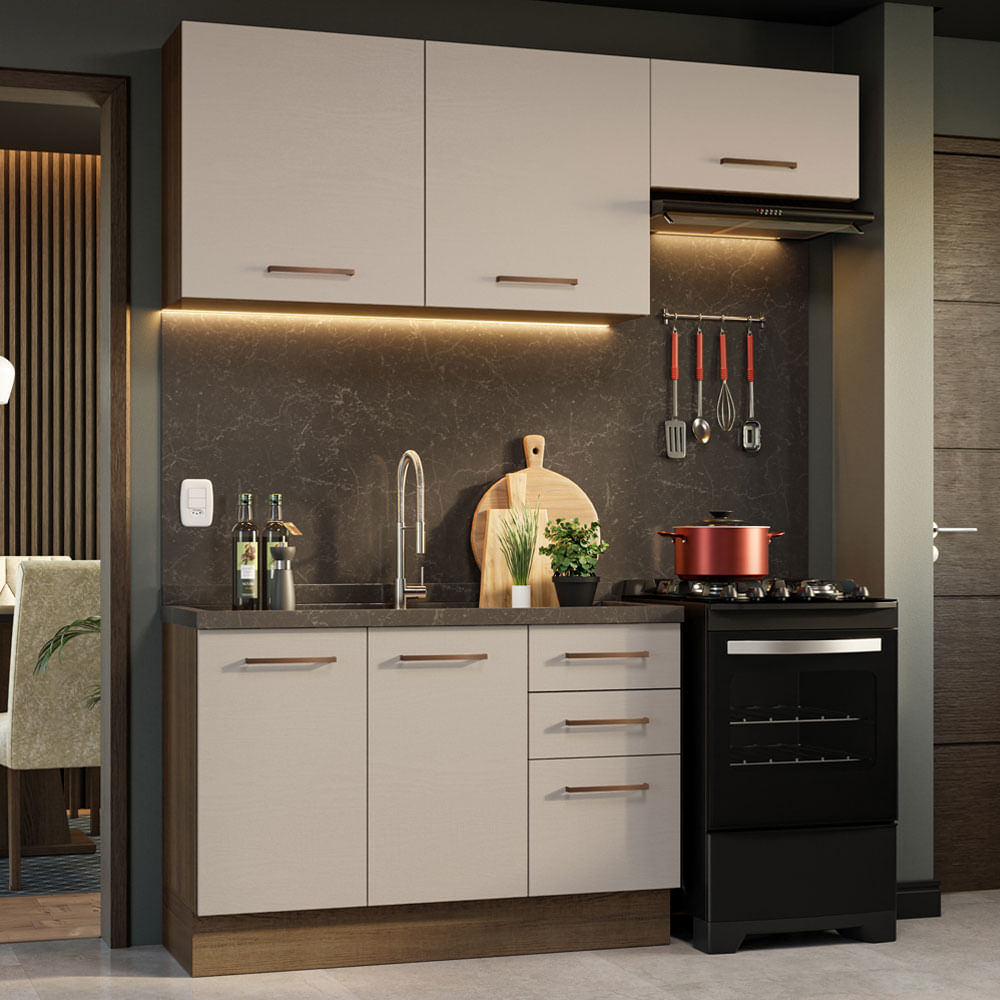 Armário de Cozinha Compacta 180cm Rustic/Crema Agata Madesa 09 - Rustic/Crema