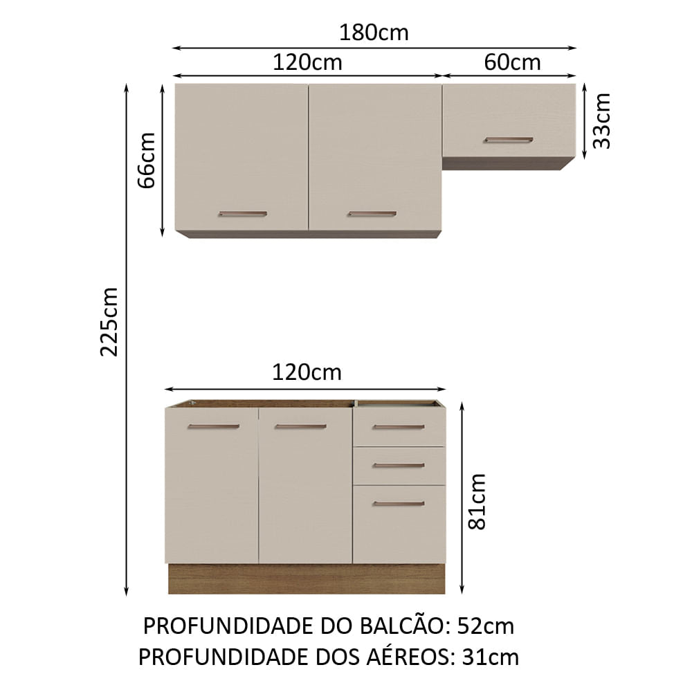 Armário de Cozinha Compacta 180cm Rustic/Crema Agata Madesa 09