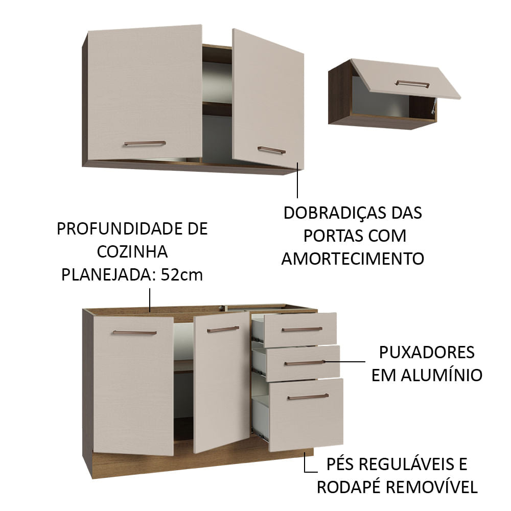 Armário de Cozinha Compacta 180cm Rustic/Crema Agata Madesa 09