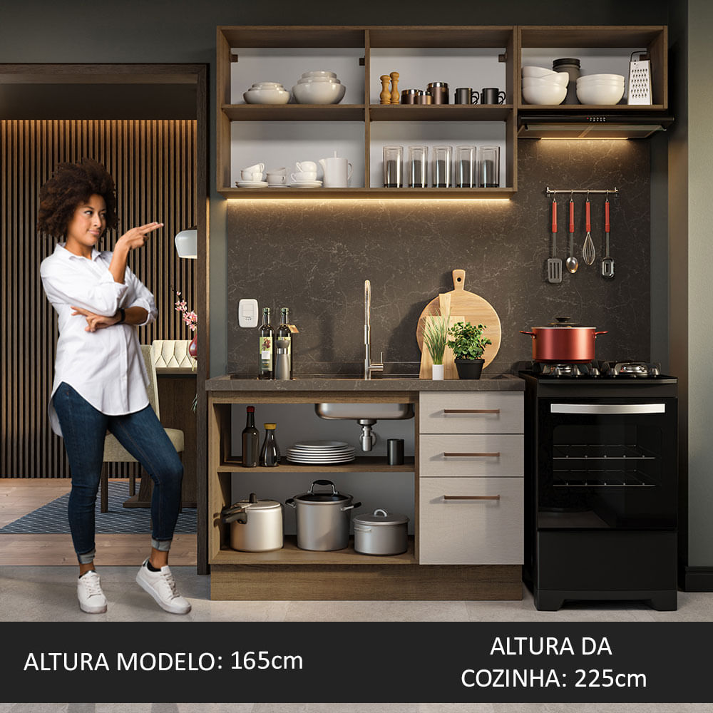 Armário de Cozinha Compacta 180cm Rustic/Crema Agata Madesa 09