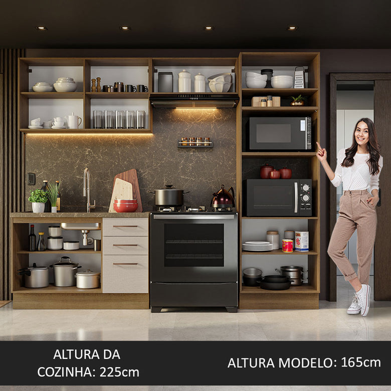 Armário de Cozinha Completa 270cm Rustic/Crema Agata Madesa 08