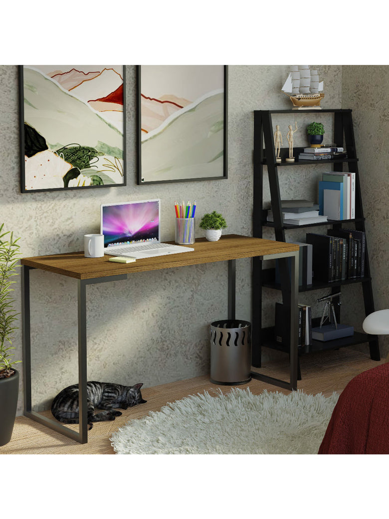 Conjunto Escritório Home Office com Mesa Industrial + Estante Escada Rustic/Preto Madesa