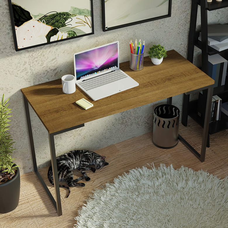 Conjunto Escritório Home Office com Mesa Industrial + Estante Escada Rustic/Preto Madesa