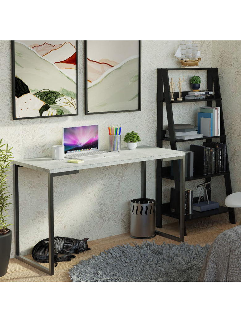 Conjunto Escritório Home Office com Mesa Industrial + Estante Escada Preto/Cinza Madesa