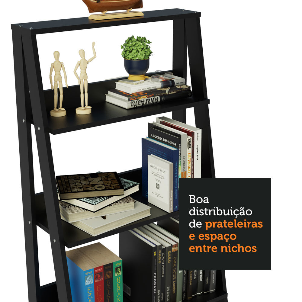 Conjunto Escritório Home Office com Mesa Industrial + Estante Escada Preto/Cinza Madesa