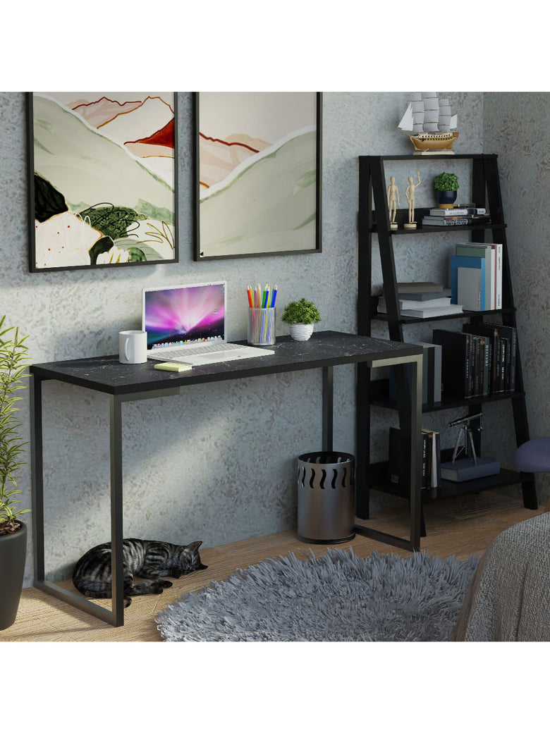 Conjunto Escritório Home Office com Mesa Industrial + Estante Escada Preto  Madesa
