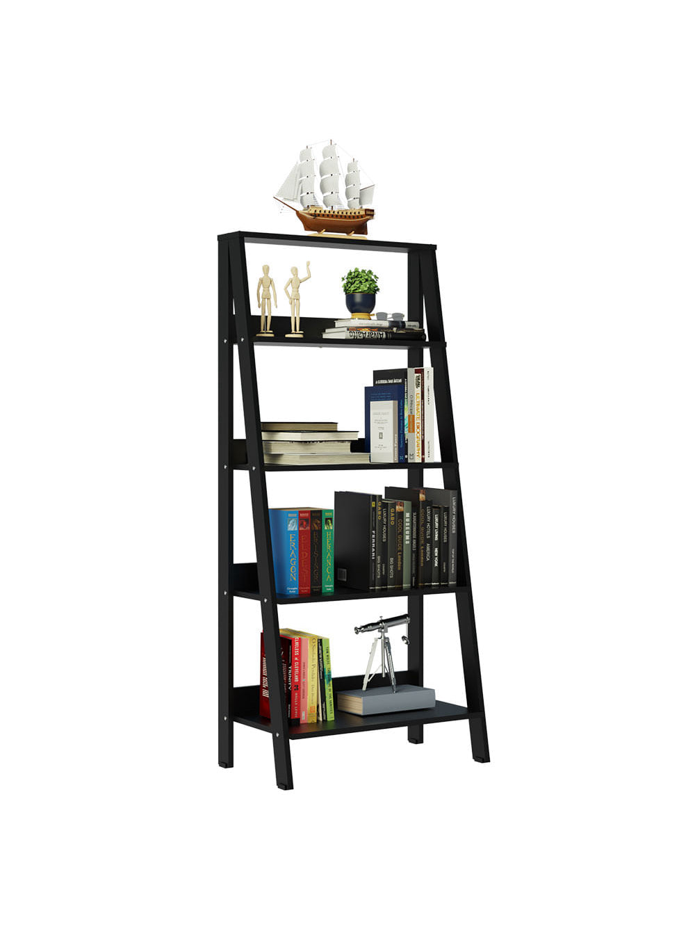 Conjunto Escritório Home Office com Mesa Industrial + Estante Escada Preto  Madesa