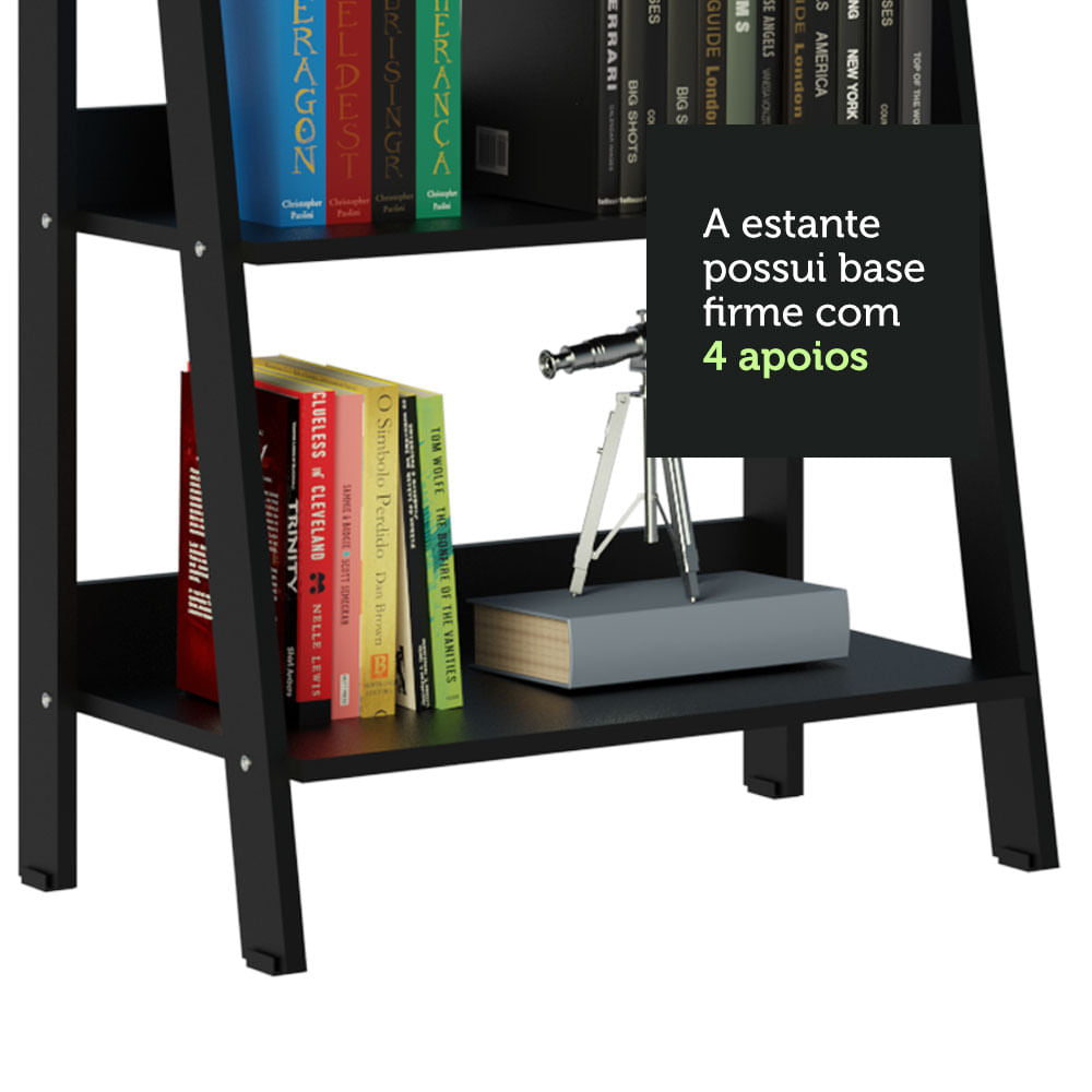 Conjunto Escritório Home Office com Mesa Industrial + Estante Escada Preto  Madesa