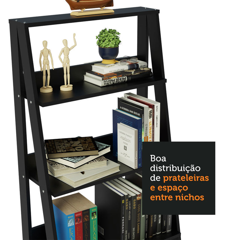 Conjunto Escritório Home Office com Mesa Industrial + Estante Escada Preto  Madesa