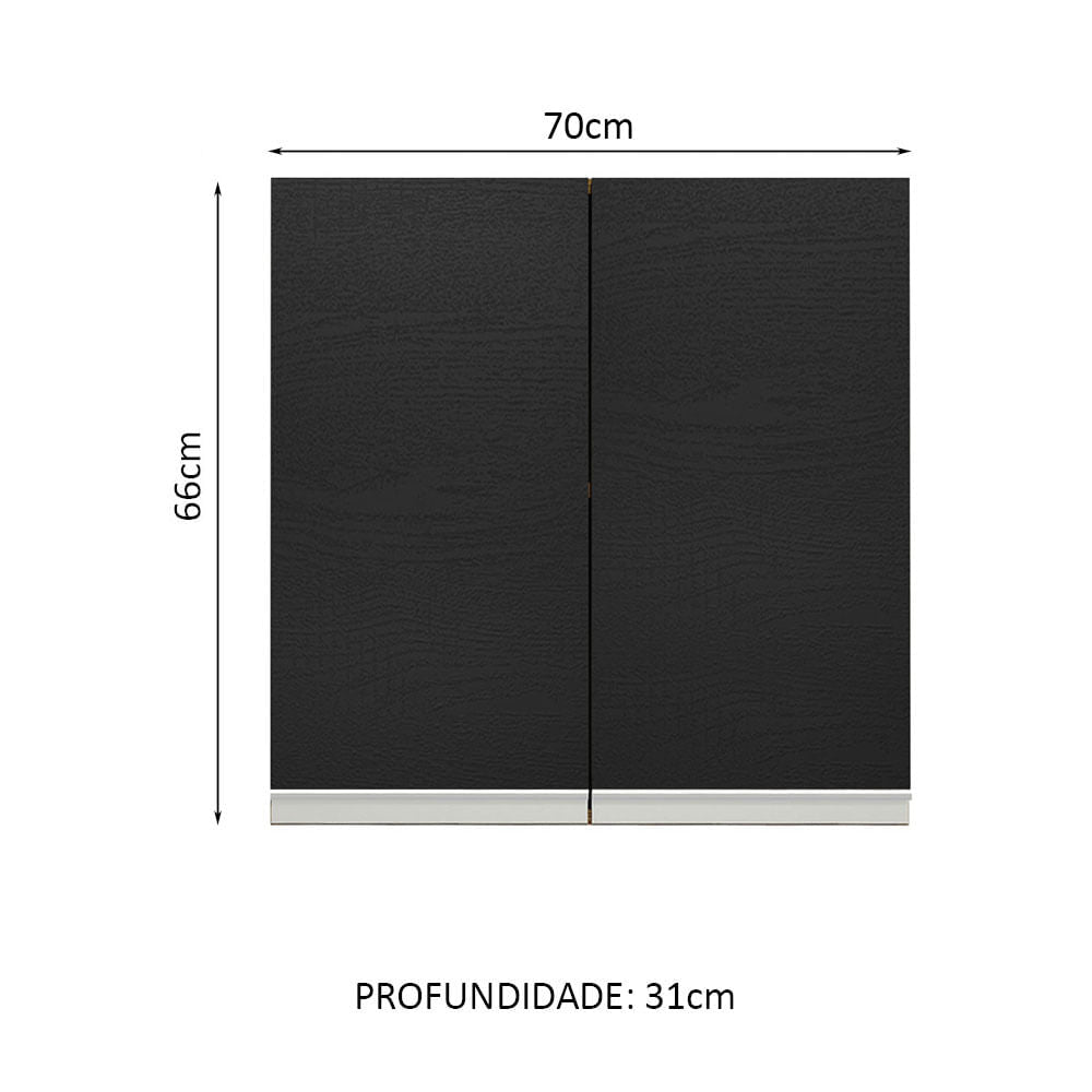 Armário Aéreo 70 cm 2 Portas Rustic/Preto Glamy Madesa - Rustic/Preto