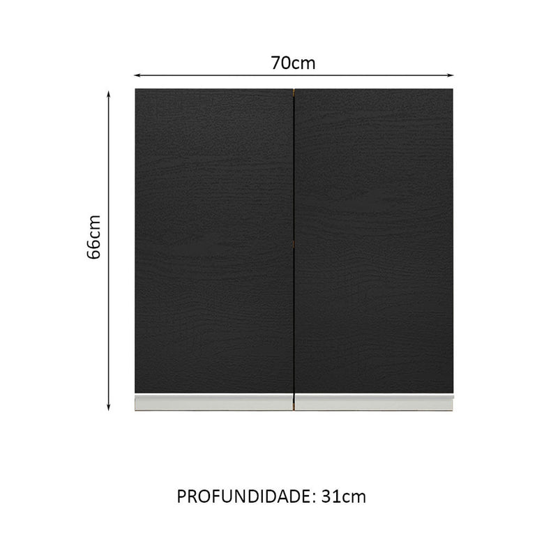 Armário Aéreo 70 cm 2 Portas Rustic/Preto Glamy Madesa