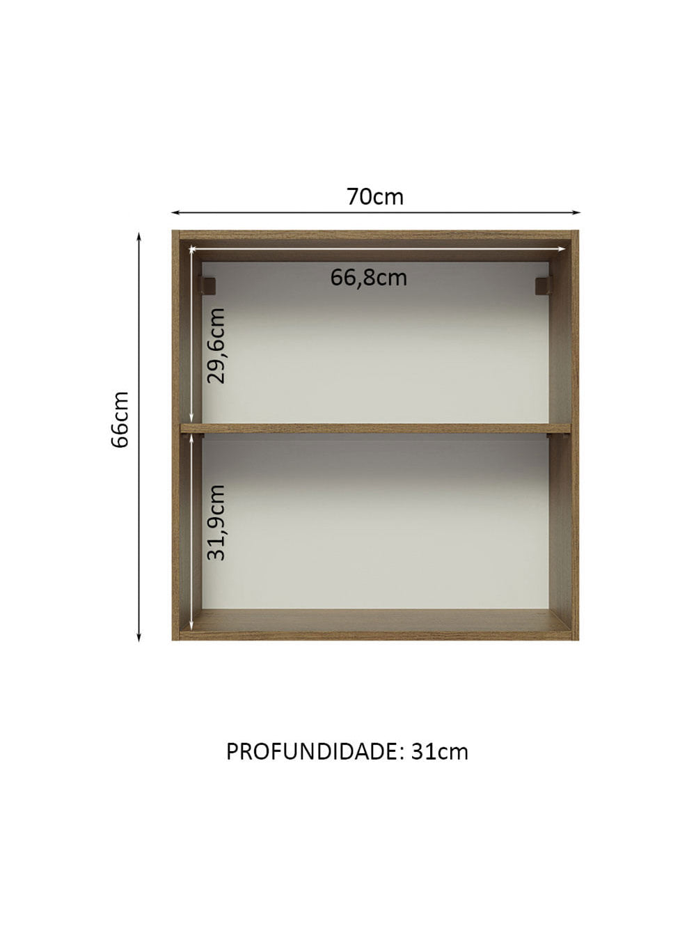 Armário Aéreo 70 cm 2 Portas Rustic/Preto Glamy Madesa