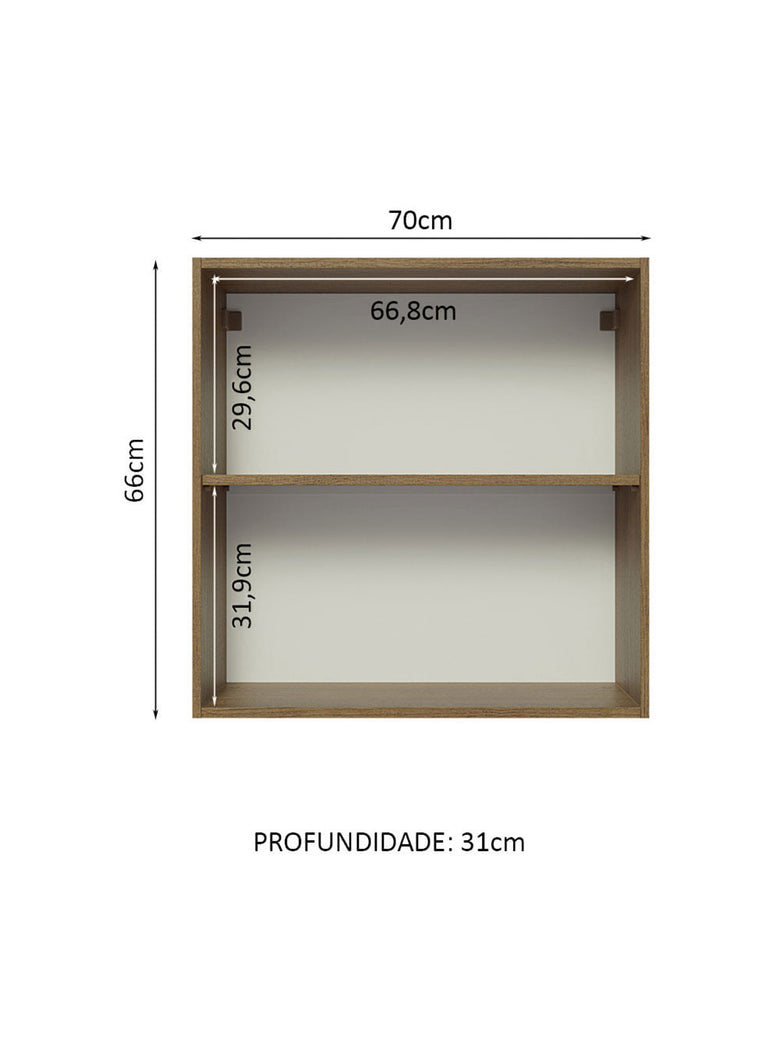 Armário Aéreo 70 cm 2 Portas Rustic/Preto Glamy Madesa