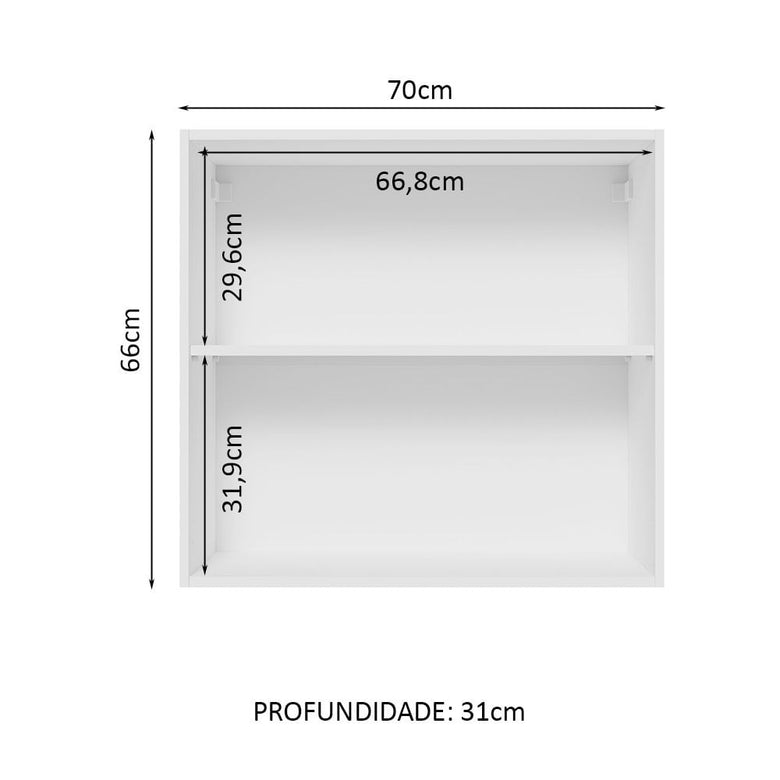 Armário Aéreo 70 cm 2 Portas Branco/Branco Veludo Lux Madesa