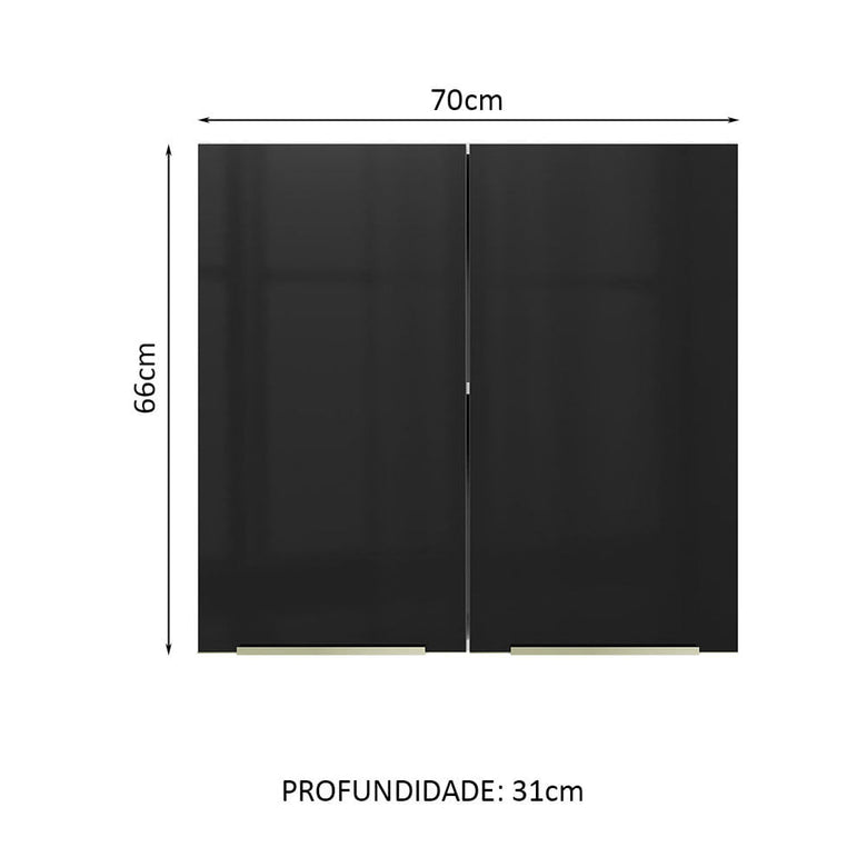 Armário Aéreo 70 cm 2 Portas Branco/Preto Lux Madesa