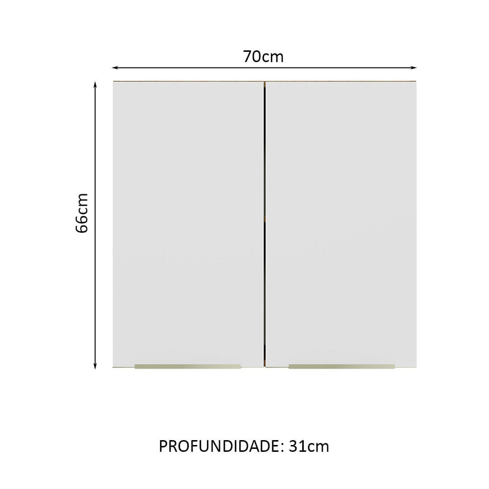 Armário Aéreo 70 cm 2 Portas Rustic/Branco Veludo Lux Madesa - Rustic/Branco Veludo