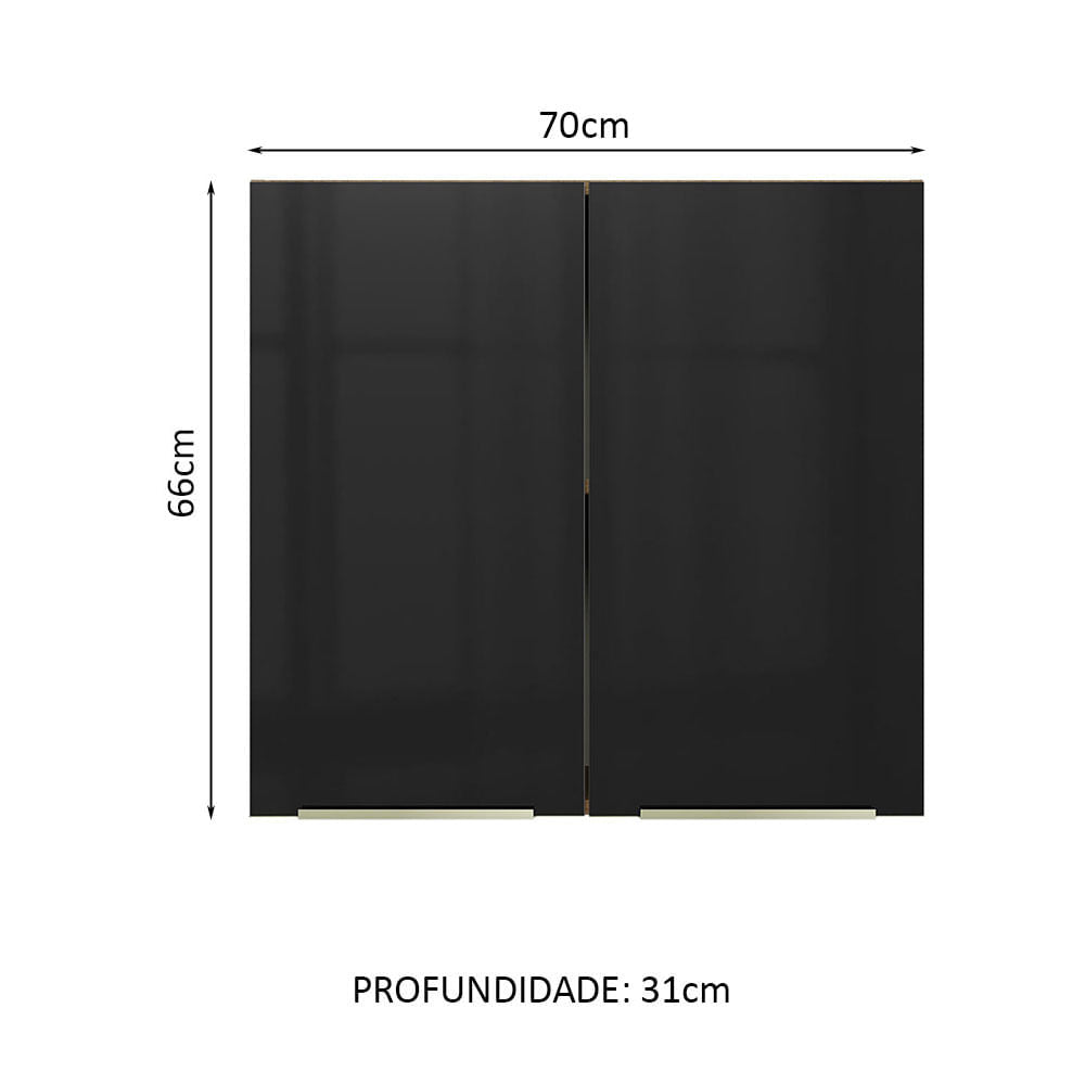 Armário Aéreo 70 cm 2 Portas Rustic/Preto Lux Madesa - Rustic/Preto