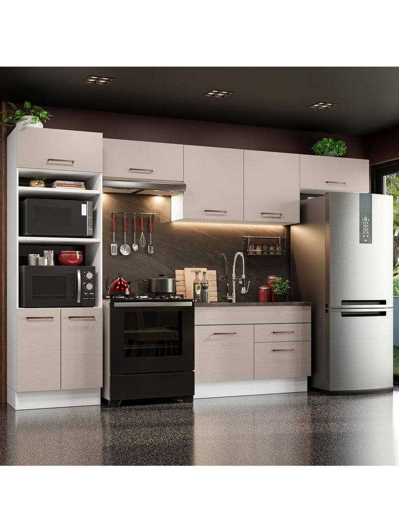 Armário de Cozinha Completa 350cm Branco/Crema Agata Madesa 01