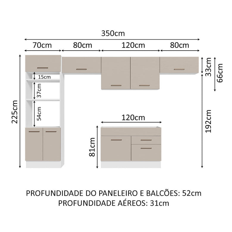 Armário de Cozinha Completa 350cm Branco/Crema Agata Madesa 01