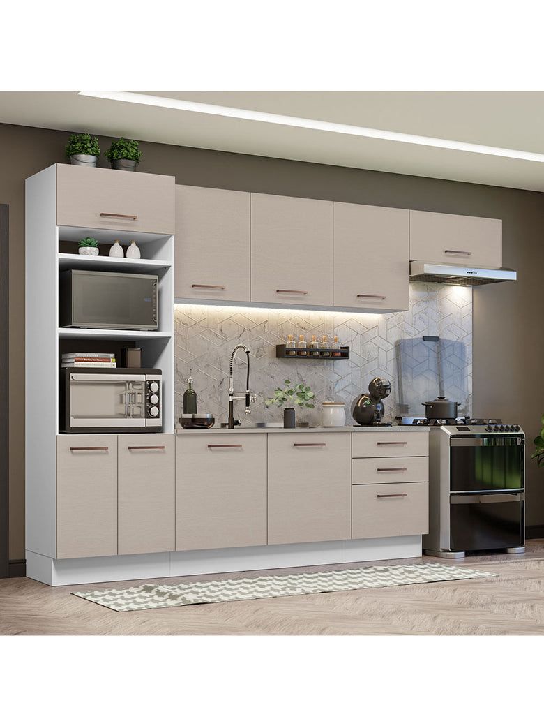 Armário de Cozinha Completa 330cm Branco/Crema Agata Madesa 01