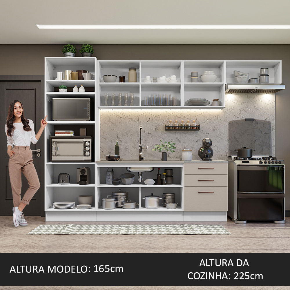 Armário de Cozinha Completa 330cm Branco/Crema Agata Madesa 01