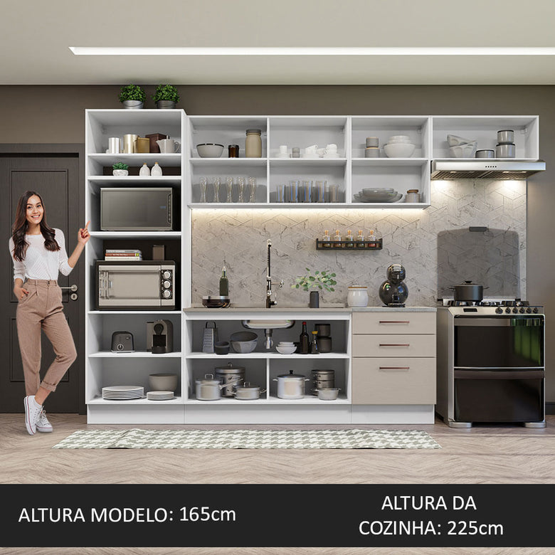 Armário de Cozinha Completa 330cm Branco/Crema Agata Madesa 01