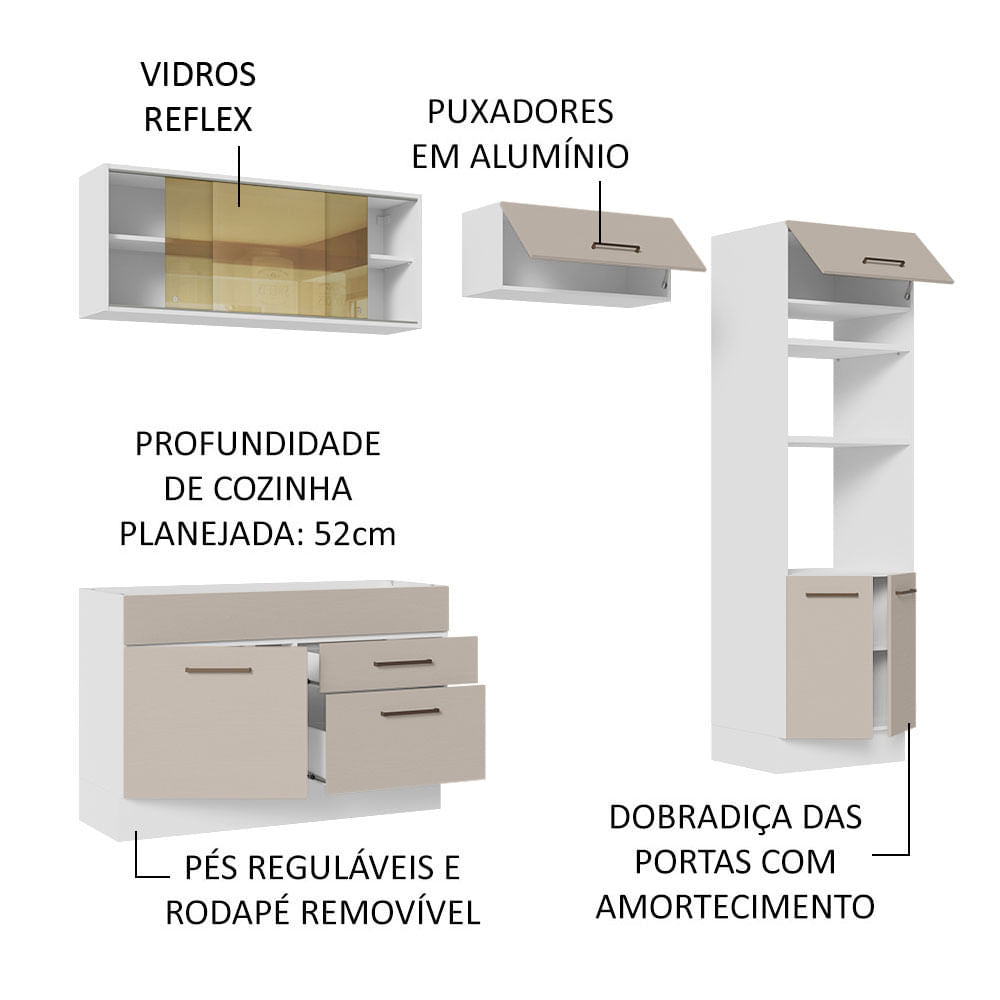 Armário de Cozinha Completa 270cm Branco/Crema Agata Madesa 05