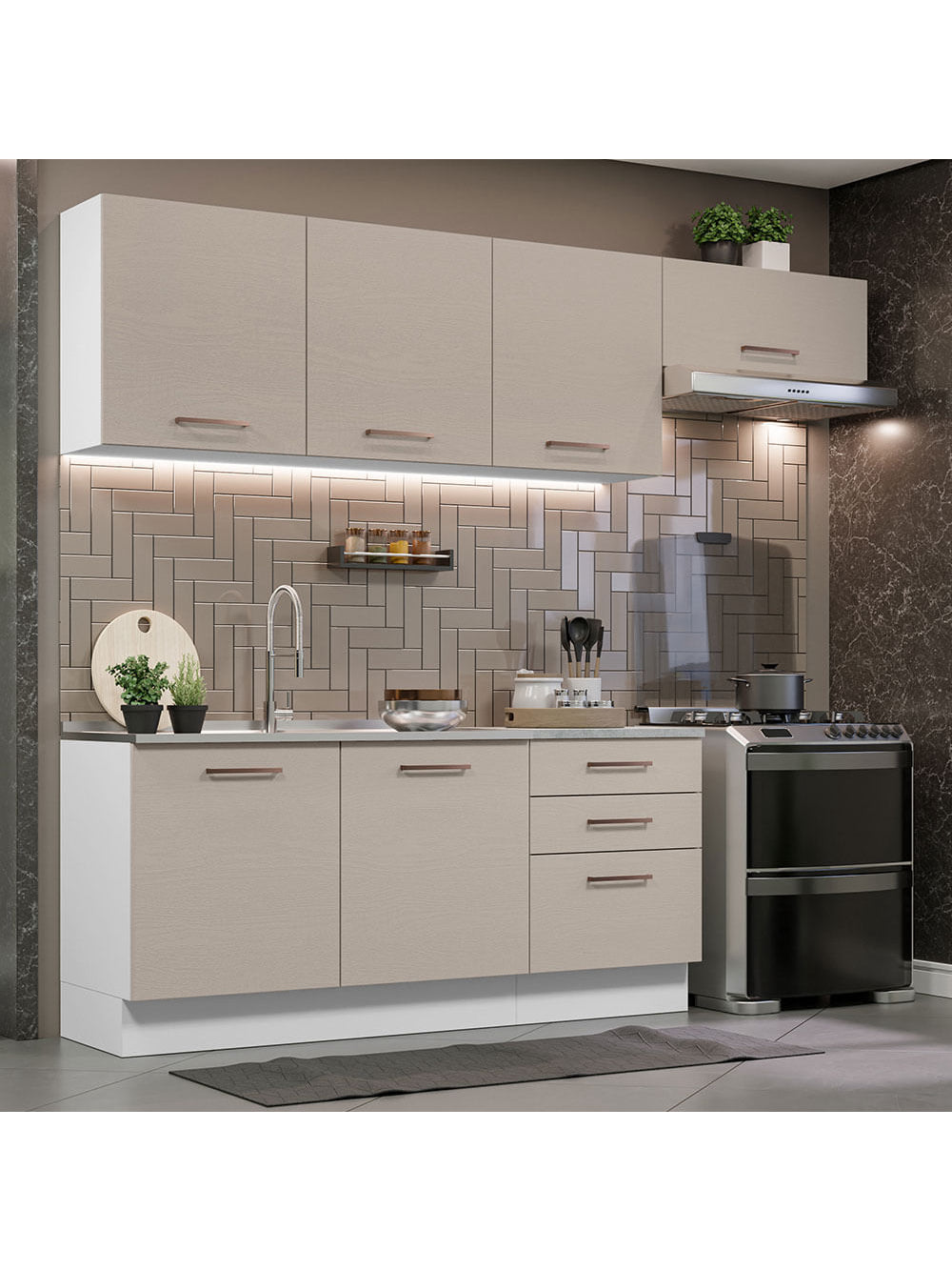 Armário de Cozinha Completa 260cm Branco/Crema Agata Madesa 02 - Branco/Crema