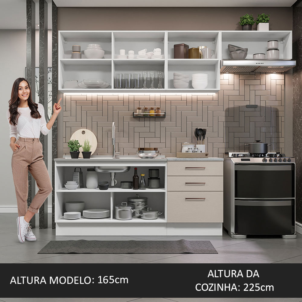 Armário de Cozinha Completa 260cm Branco/Crema Agata Madesa 02