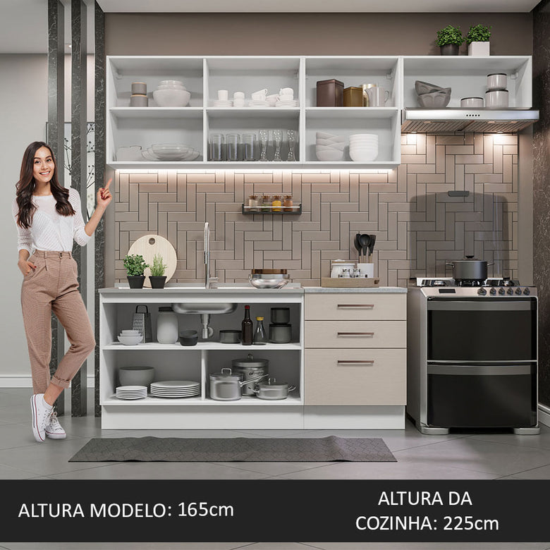 Armário de Cozinha Completa 260cm Branco/Crema Agata Madesa 02