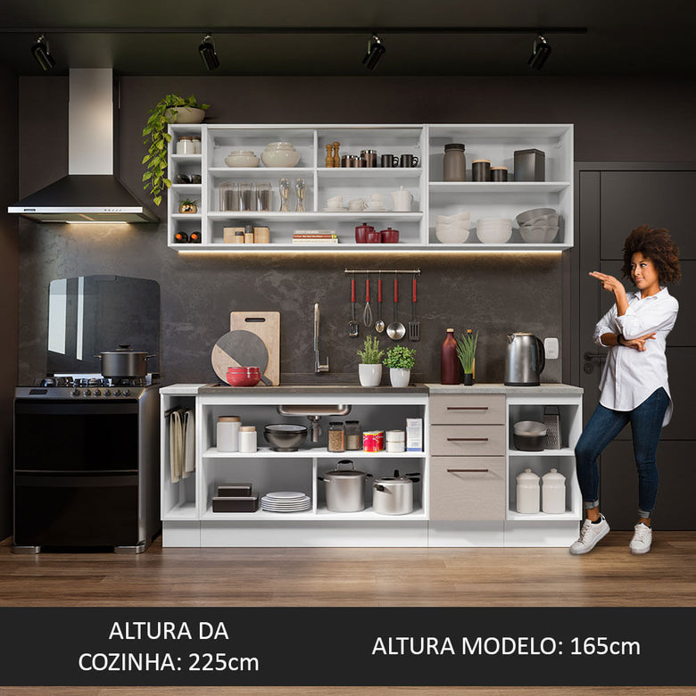 Armário de Cozinha Completa 220cm Branco/Crema Agata da Thêmis Madesa