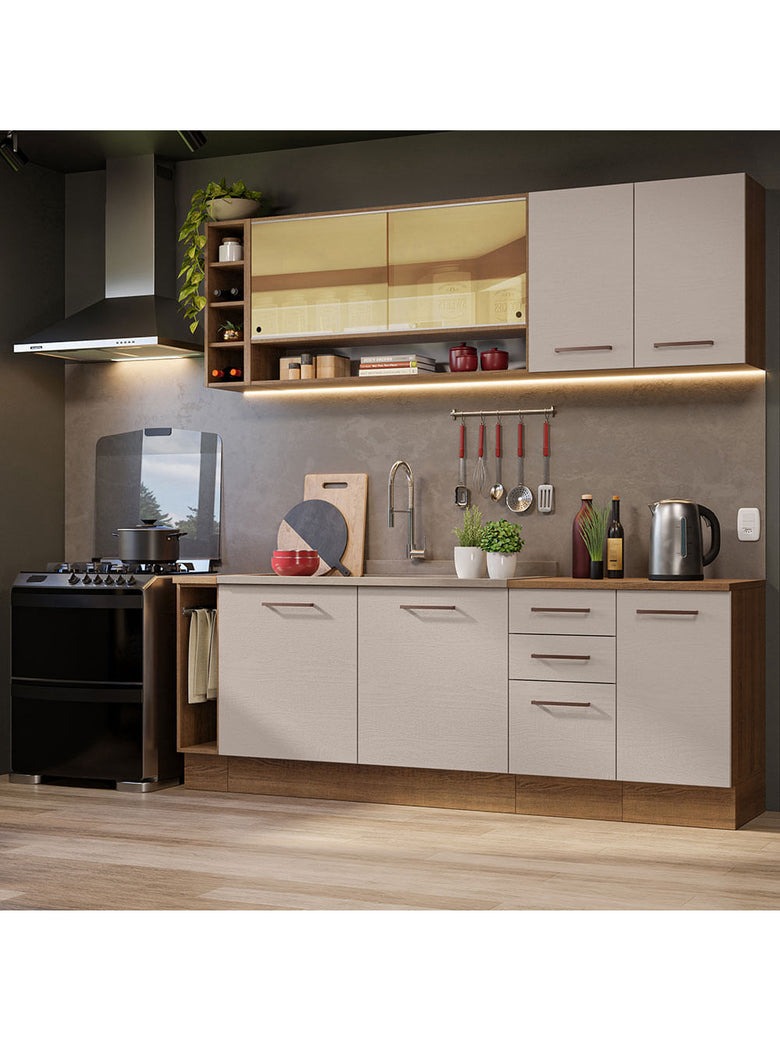 Armário de Cozinha Completa 220cm Rustic/Crema Agata da Thêmis Madesa