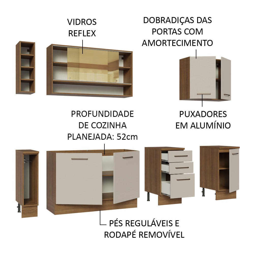 Armário de Cozinha Completa 220cm Rustic/Crema Agata da Thêmis Madesa