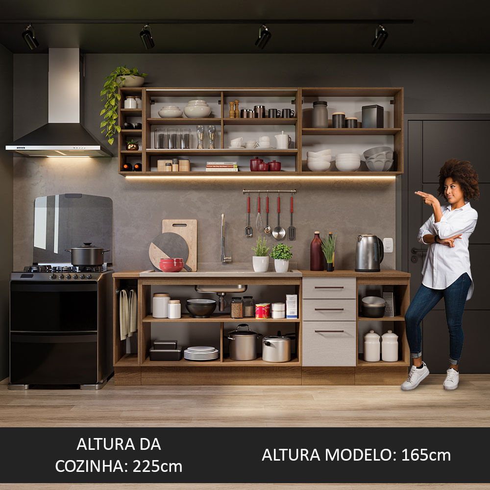 Armário de Cozinha Completa 220cm Rustic/Crema Agata da Thêmis Madesa
