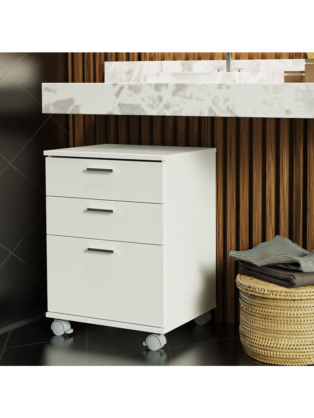 Gaveteiro para Banheiro Branco com 3 Gavetas e Rodinhas Madesa - Branco
