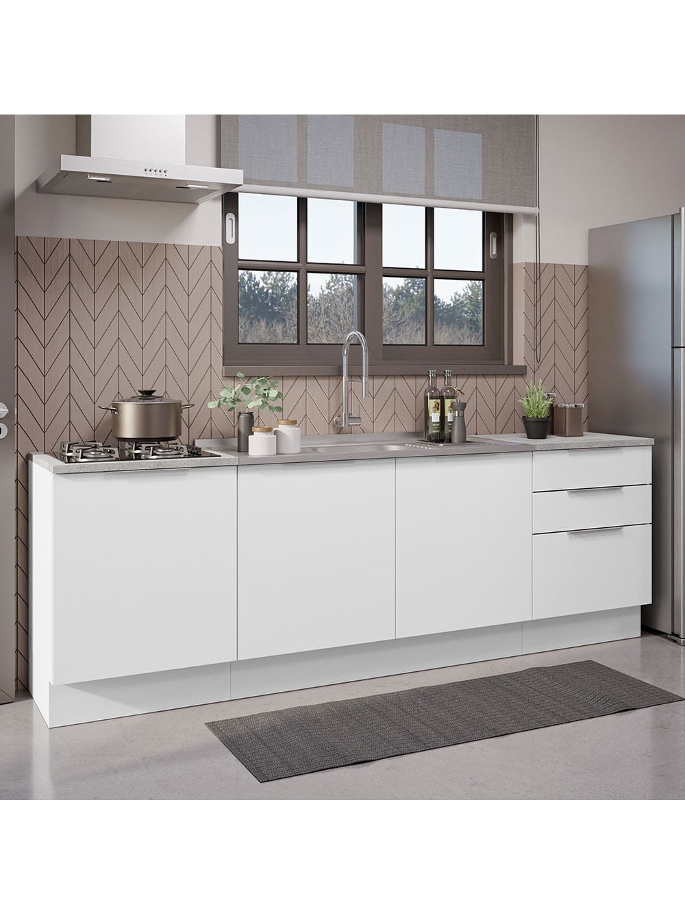 Armário de Cozinha Compacta 240cm Branco Stella Madesa 01 - Branco