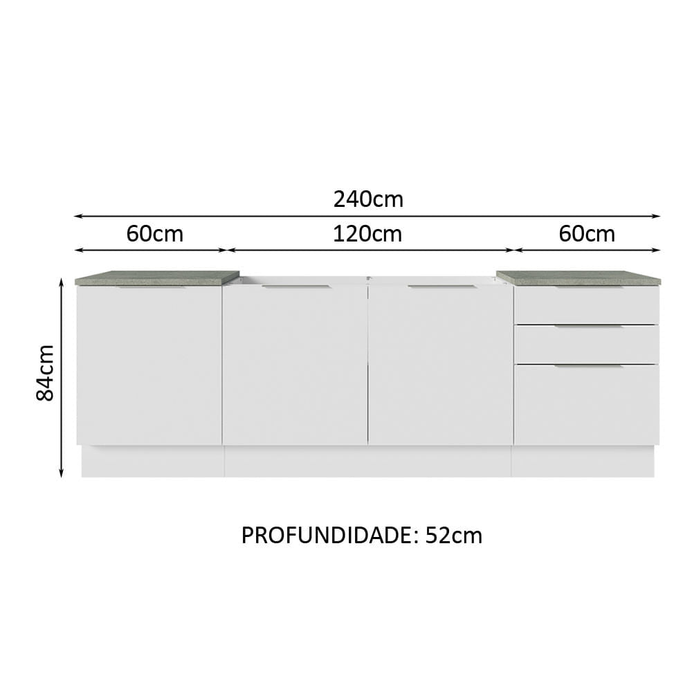 Armário de Cozinha Compacta 240cm Branco Stella Madesa 01