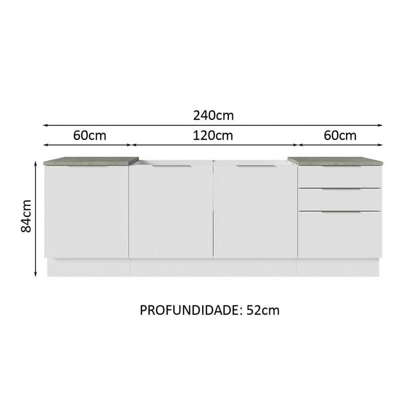 Armário de Cozinha Compacta 240cm Branco Stella Madesa 01