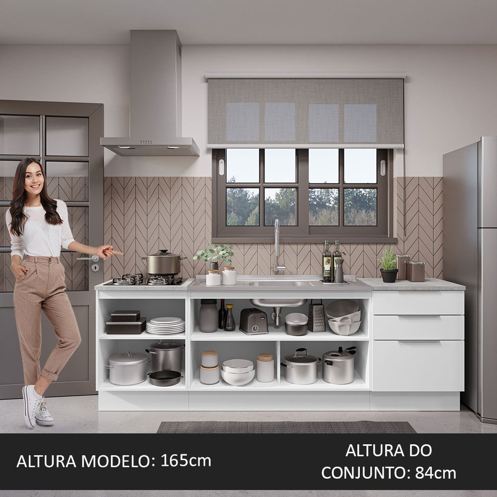 Armário de Cozinha Compacta 240cm Branco Stella Madesa 01