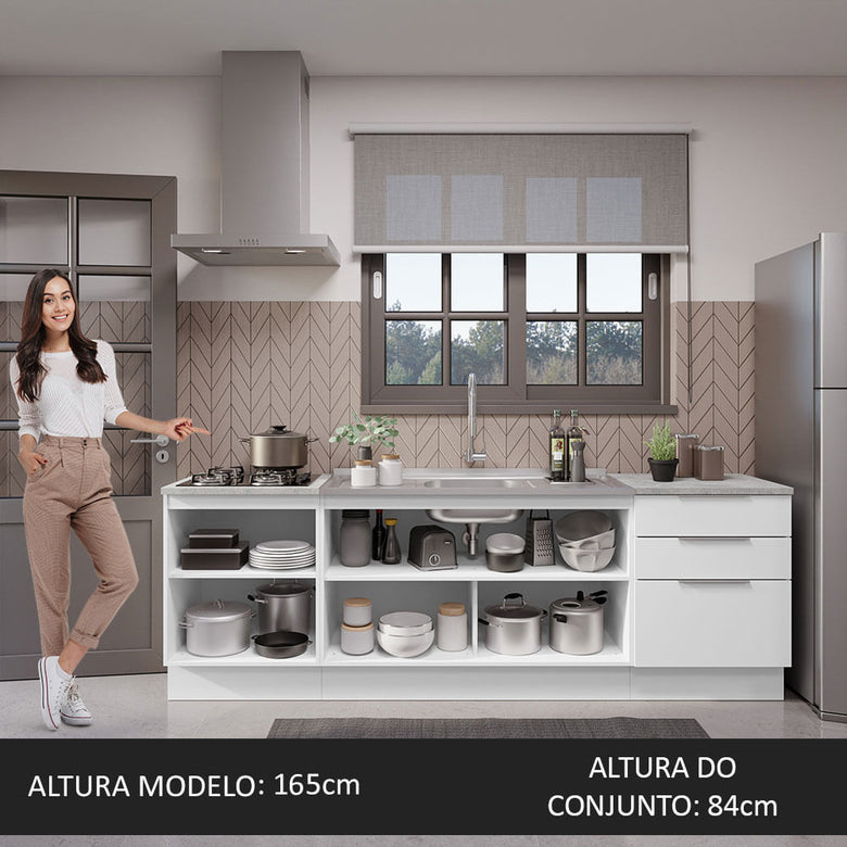 Armário de Cozinha Compacta 240cm Branco Stella Madesa 01