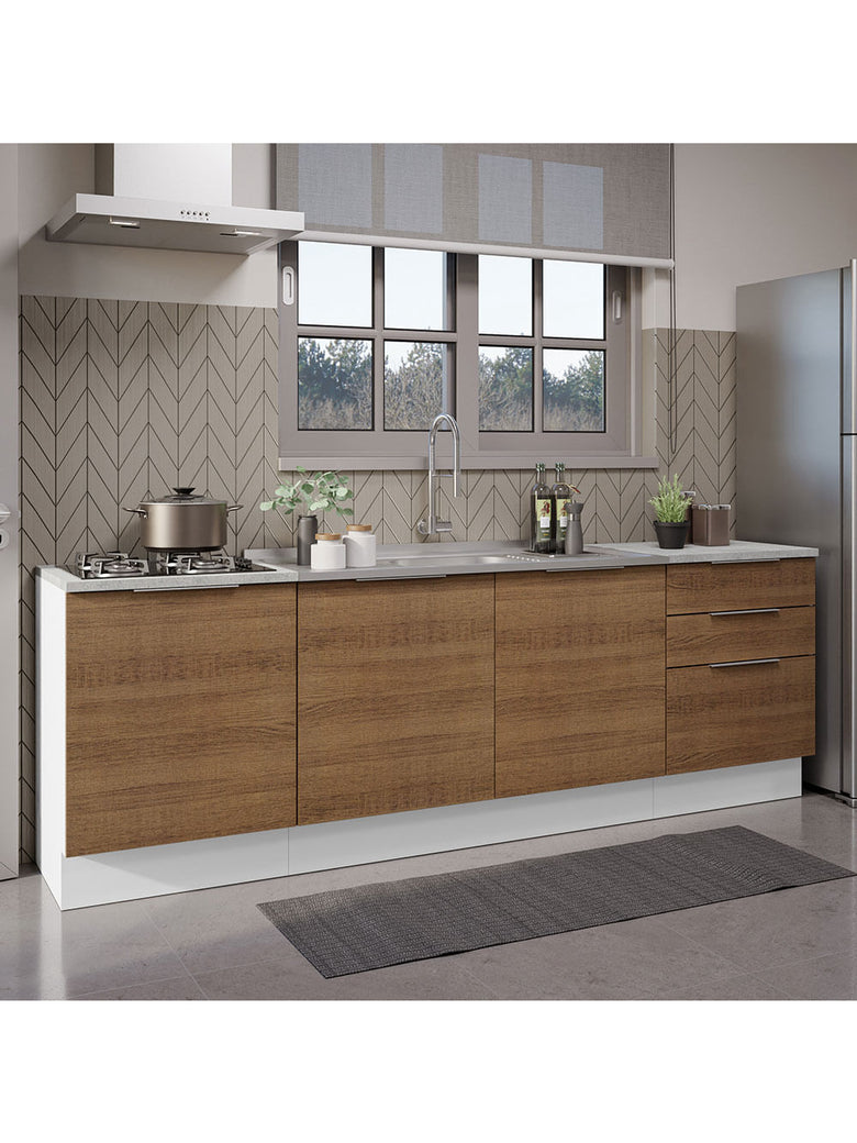 Armário de Cozinha Compacta 240cm Branco/Rustic Stella Madesa 01