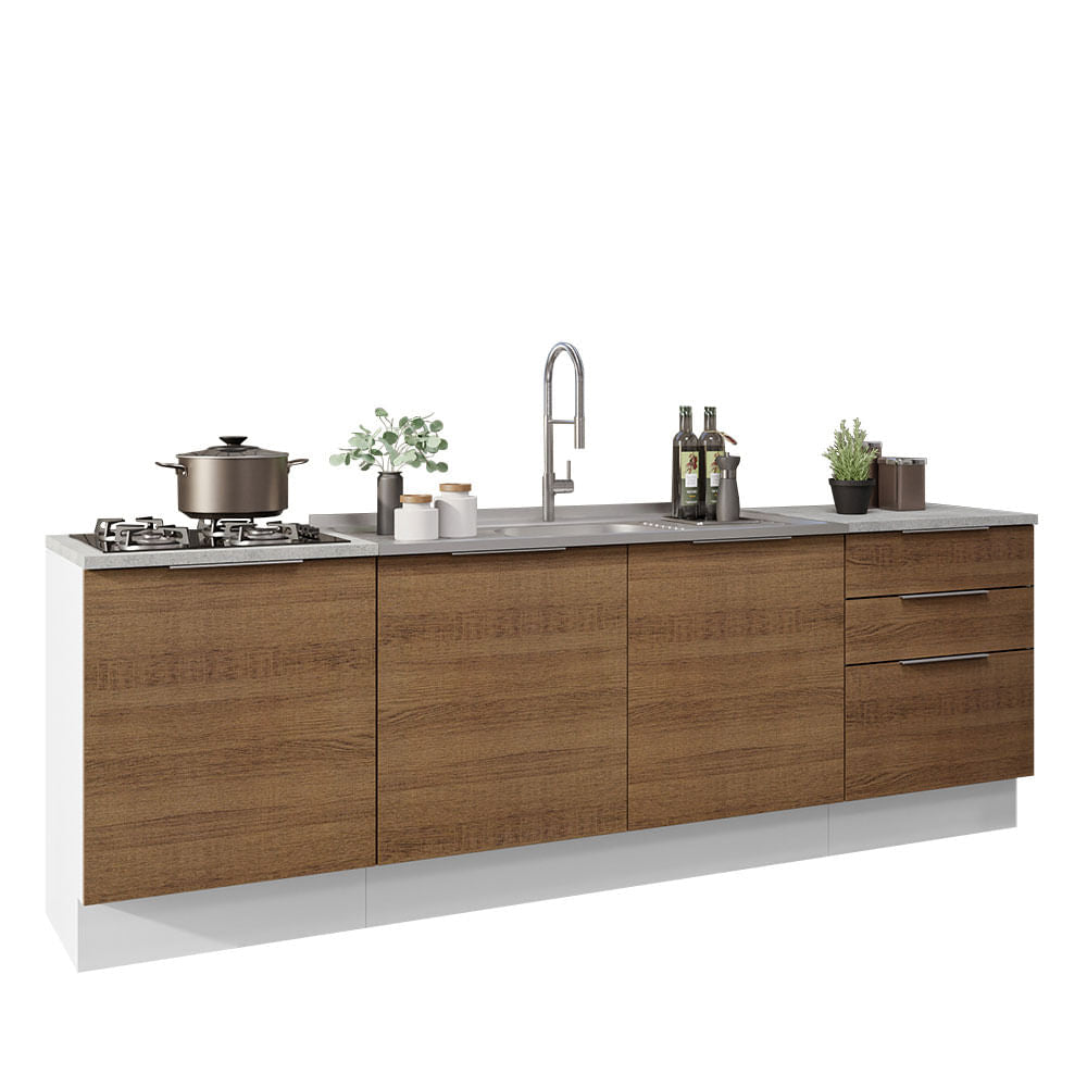Armário de Cozinha Compacta 240cm Branco/Rustic Stella Madesa 01 - Branco/Rustic
