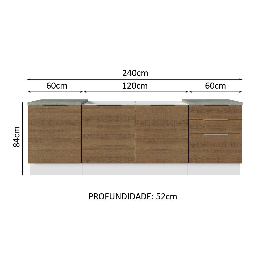 Armário de Cozinha Compacta 240cm Branco/Rustic Stella Madesa 01