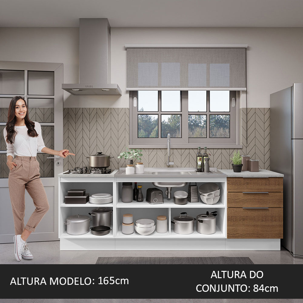 Armário de Cozinha Compacta 240cm Branco/Rustic Stella Madesa 01