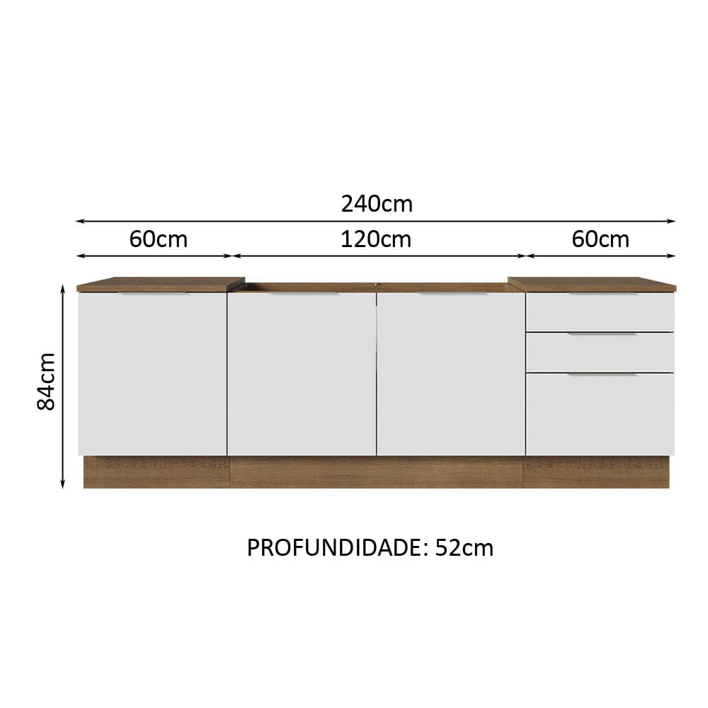 Armário de Cozinha Compacta 240cm Rustic/Branco Stella Madesa 01