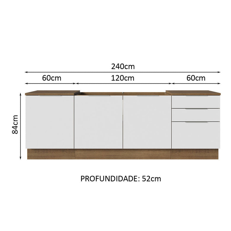 Armário de Cozinha Compacta 240cm Rustic/Branco Stella Madesa 01