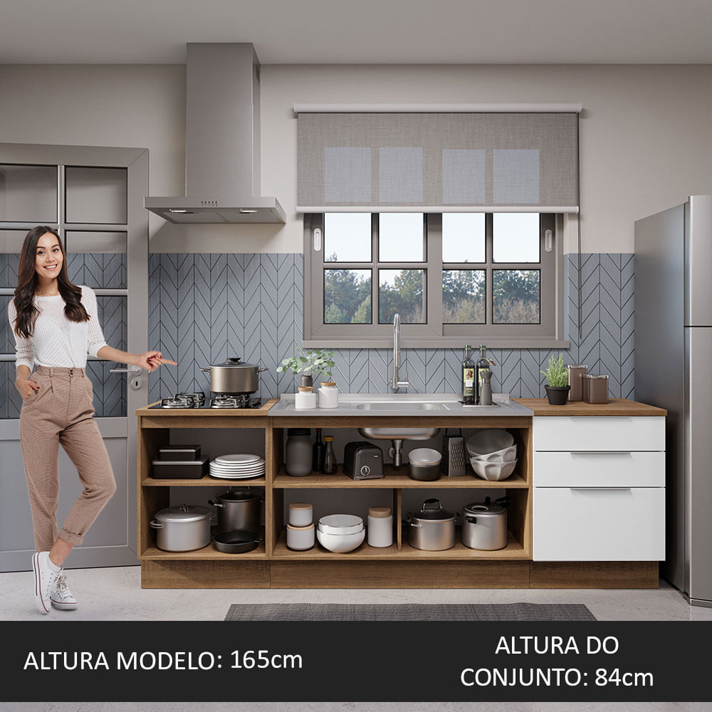 Armário de Cozinha Compacta 240cm Rustic/Branco Stella Madesa 01